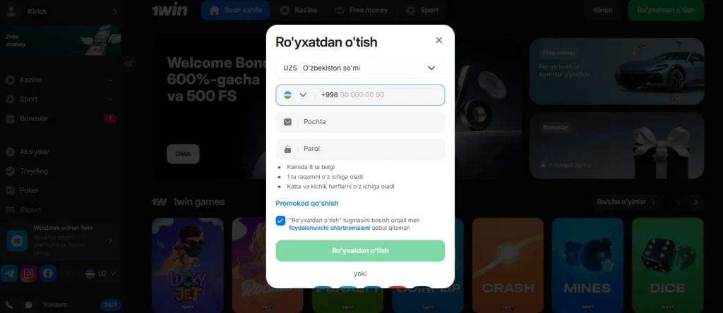1win Online’da ro‘yxatdan o‘tish: Bosqichma-bosqich ko‘rsatmalar